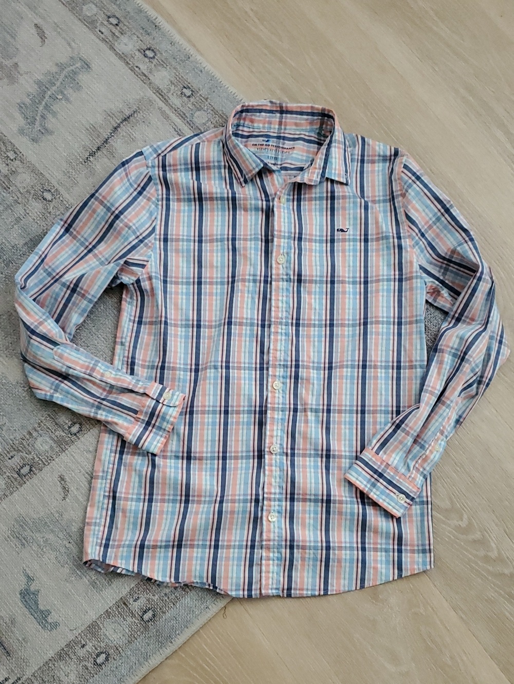 Vineyard Vines Teen Boys On The Go Performance Plaid Button-Down Shirt SzL (16)